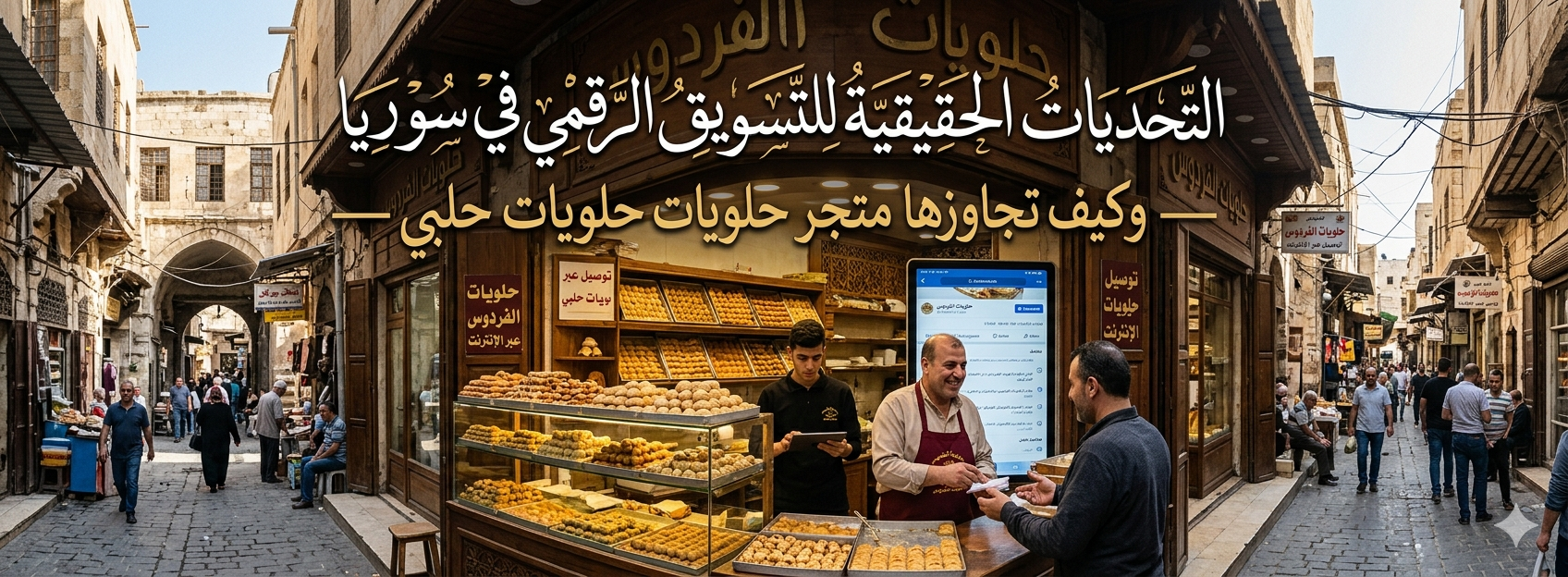 Market scene with traditional sweets.